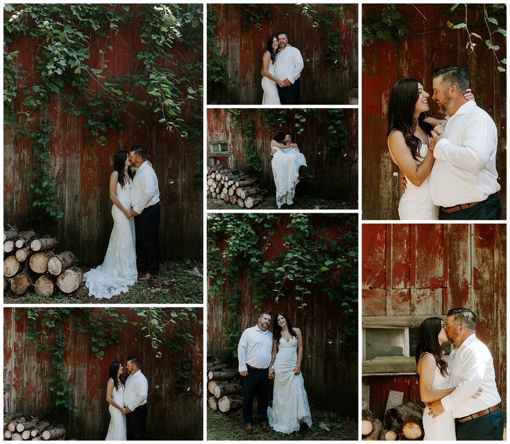 photos of wedding couple kissing, laughing and cuddling
