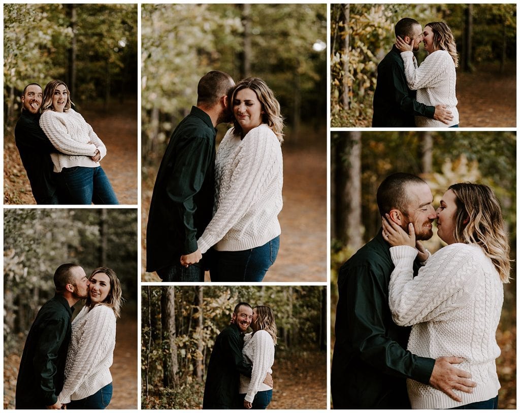 A series of photos of a couple kissing and cuddling with each other.